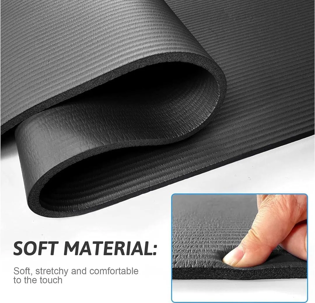 Yoga Mat With Carry Strap, 188 x 61 x 1cm, Made of Durable Non-slip 10mm Thick Material, Black